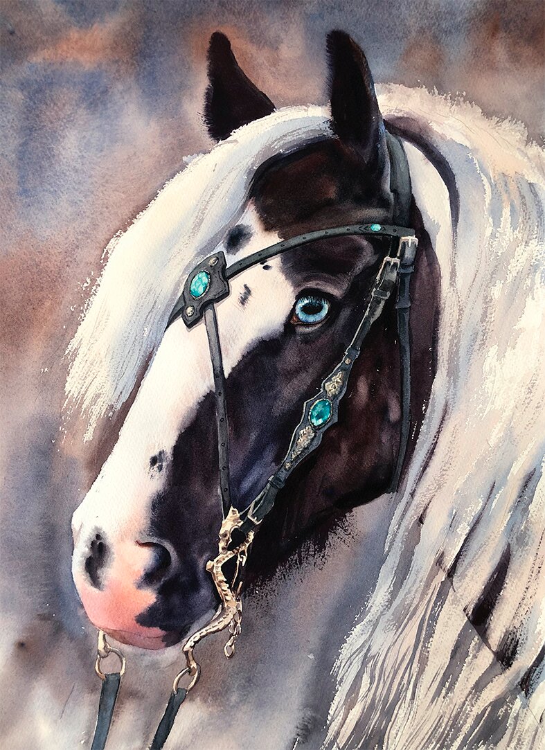 Emeralde bridle
Watercolour on watercolour paper
20’x31’