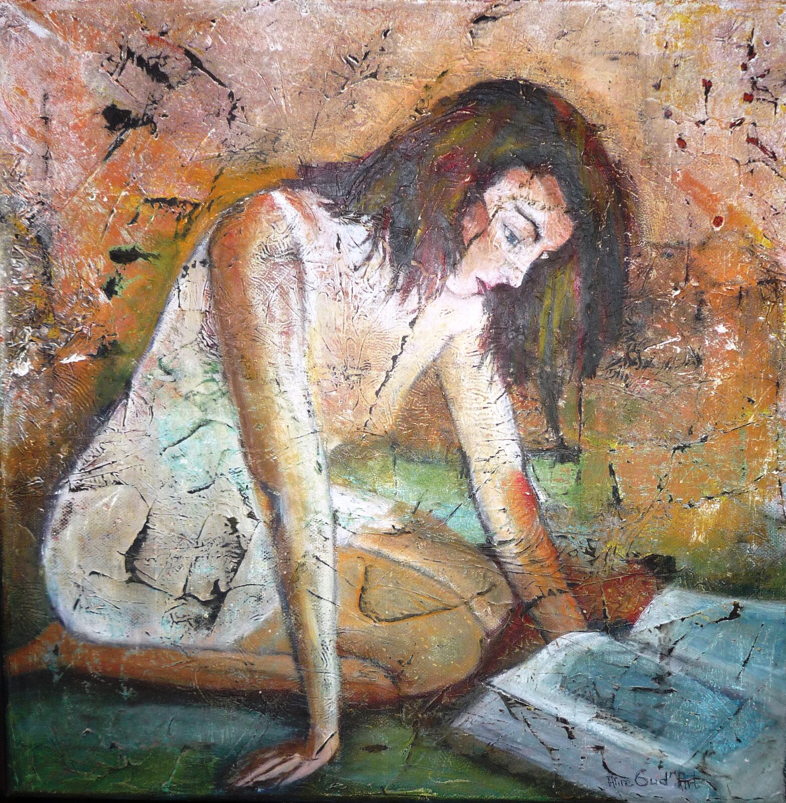 Jessica 40x40cm (bitume, huile, acrylique, pigements)