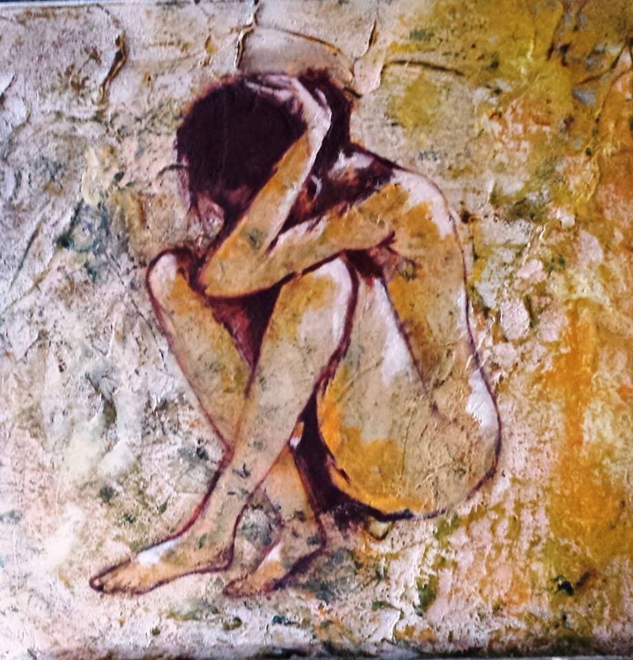 Charlotte 50x50cm (bitume, huile, acrylique, pigments